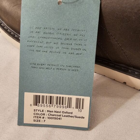 TOMS Men's Navi Water Resistant Smoke‎ Grey Leather Oxford Dress Shoe sz 7 - Picture 7 of 13